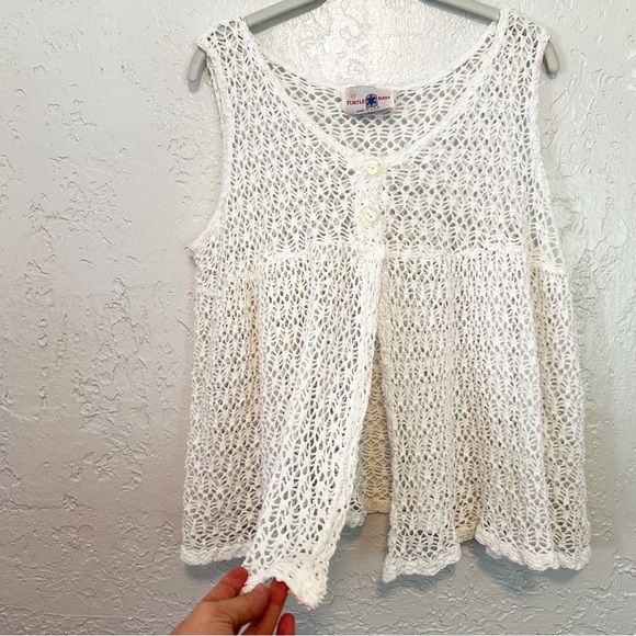 Vintage White open knit babydoll swim cover shirt size Medium - Picture 3 of 6